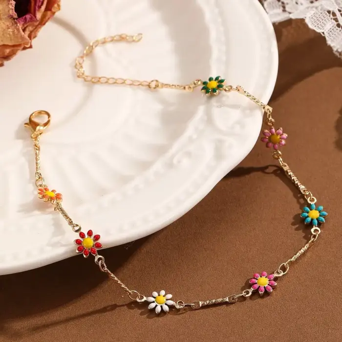 Colored Flowers Anklet For Women - Image 4