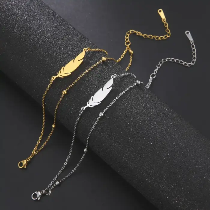 Stainless Steel Feather Anklet For Women - Image 1
