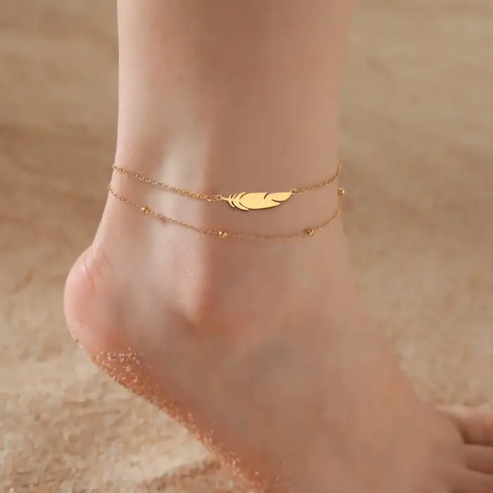 Stainless Steel Feather Anklet For Women - Image 4