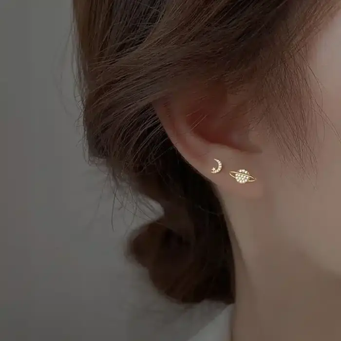 Simple Silver Piercing Stud Earrings - Image 2