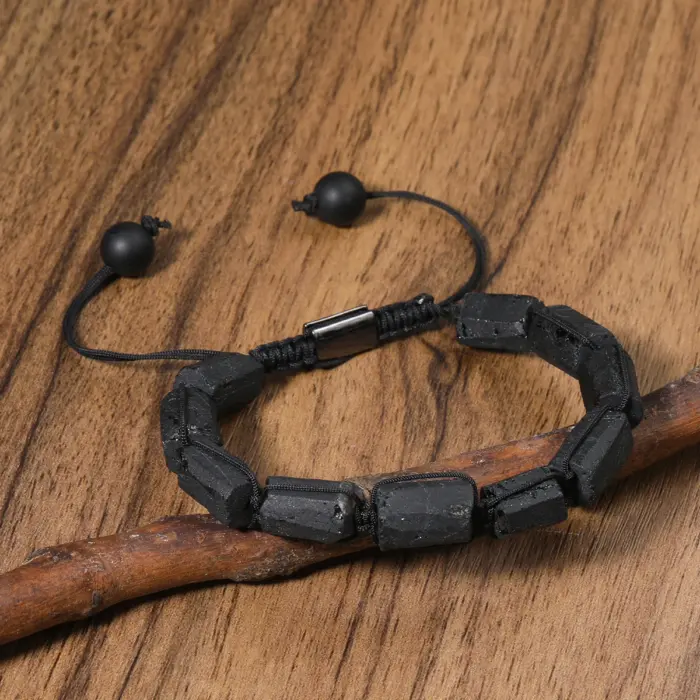 Natural Black Tourmaline Beaded Bracelet For Men - Image 4