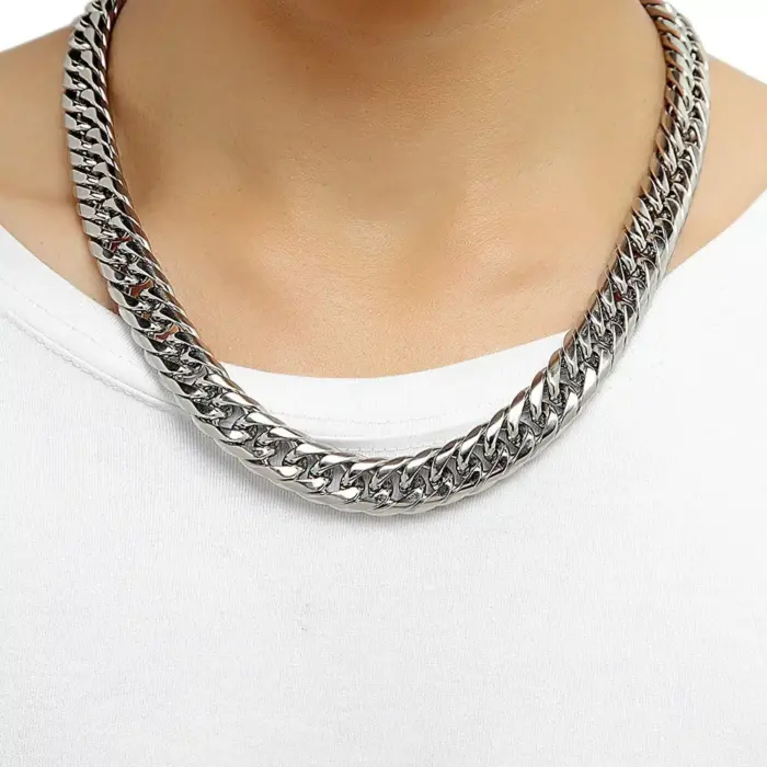 Stainless Steel Cuban Chain Necklace and Bracelet For Men - Image 2