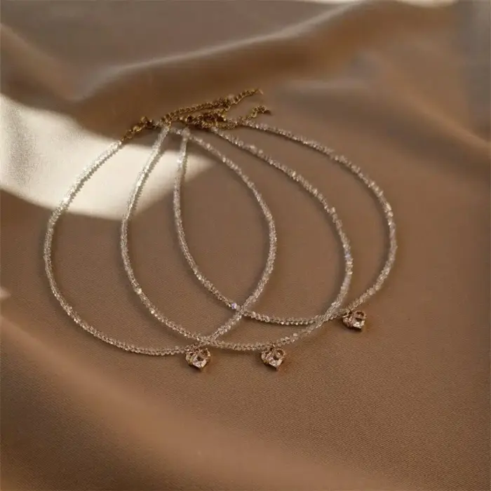 Shiny Zircon Heart Pendant Necklace For Women - Image 1
