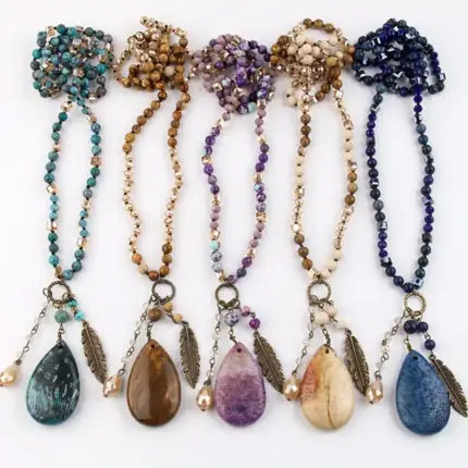 6mm Bohemian Stones Drop Pendant Necklaces