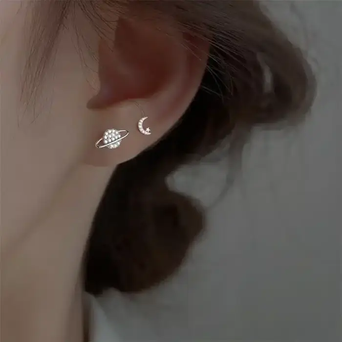 Simple Silver Piercing Stud Earrings - Image 3