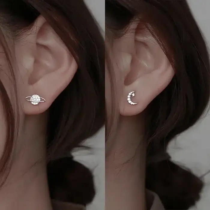 Simple Silver Piercing Stud Earrings - Image 4