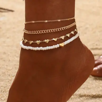 Heart Chain Anklet Set for Women