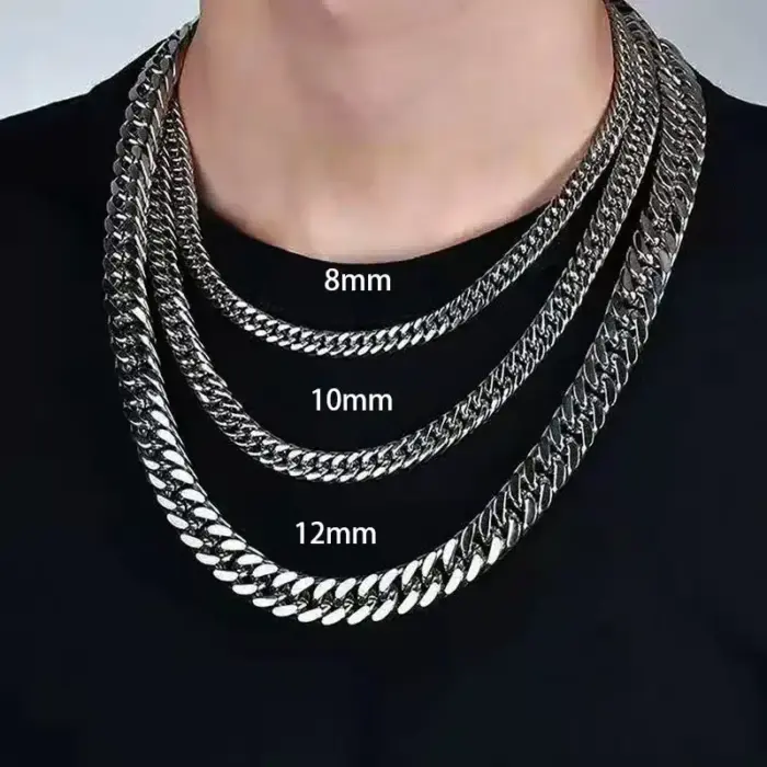 Stainless Steel Cuban Chain Necklace and Bracelet For Men - Image 3