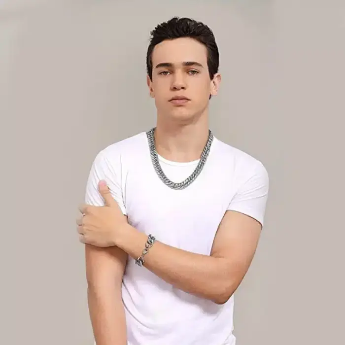 Stainless Steel Cuban Chain Necklace and Bracelet For Men - Image 5