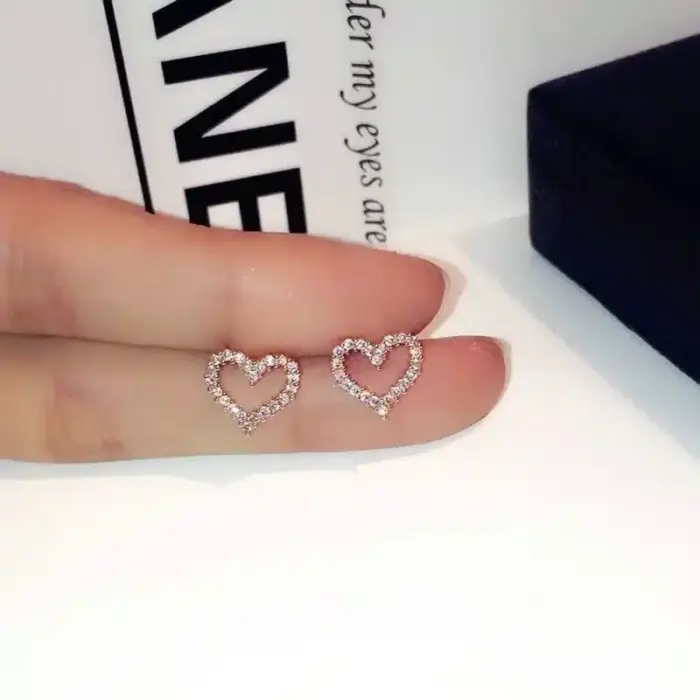 Korean Shining Heart Stud Earrings For Women - Image 6