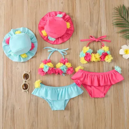 Flower Ruffle Swimsuit For Girls