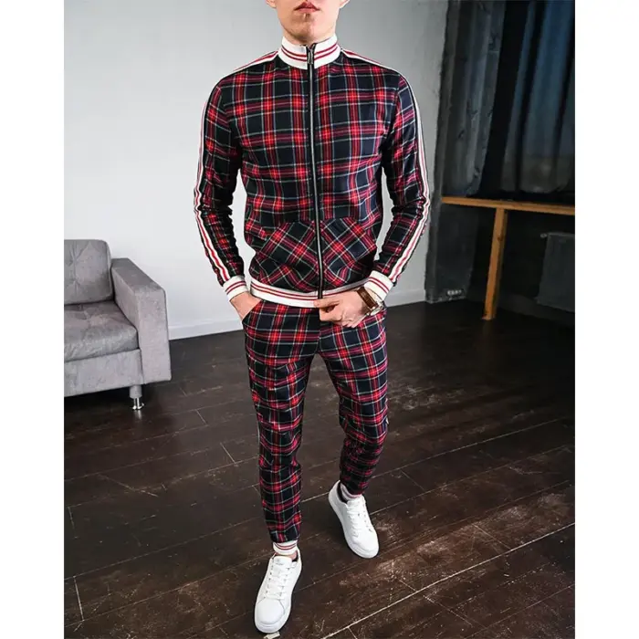 Casual Plaid Tracksuits For Men - Image 1