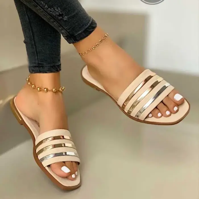 New Metal Striped Flat Sandals For Women - Image 2