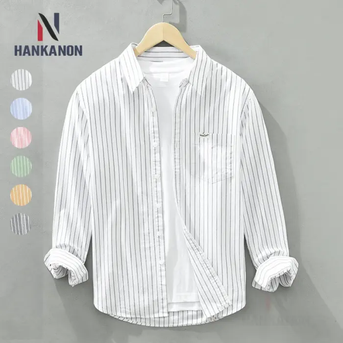 Cotton Striped Long Sleeve Shirts For Men - Image 1