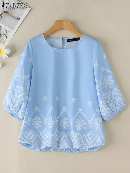 Casual 3/4 Puff Sleeve Blouses For Women