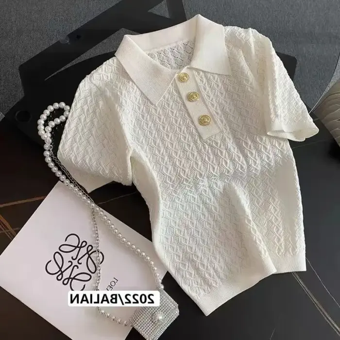 Chic Knitted Polo Shirt Knitted For Women - Image 1