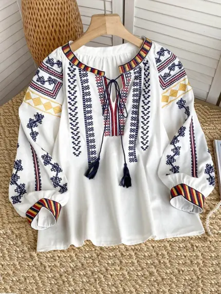 Retro V-Neck Blouses For Women