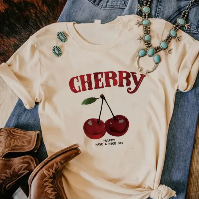 Casual Cherry T-Shirt For Women - Image 2