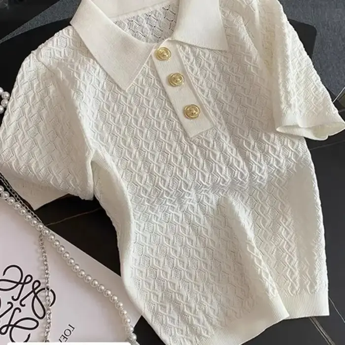 Chic Knitted Polo Shirt Knitted For Women - Image 5