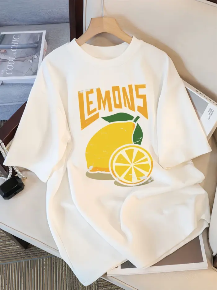 Oversized Lemon Print T-Shirts For Women - Image 1