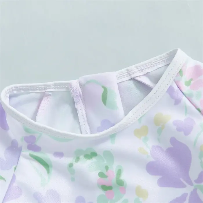 Flower Rash Guard Swimsuits For Kids - Image 4