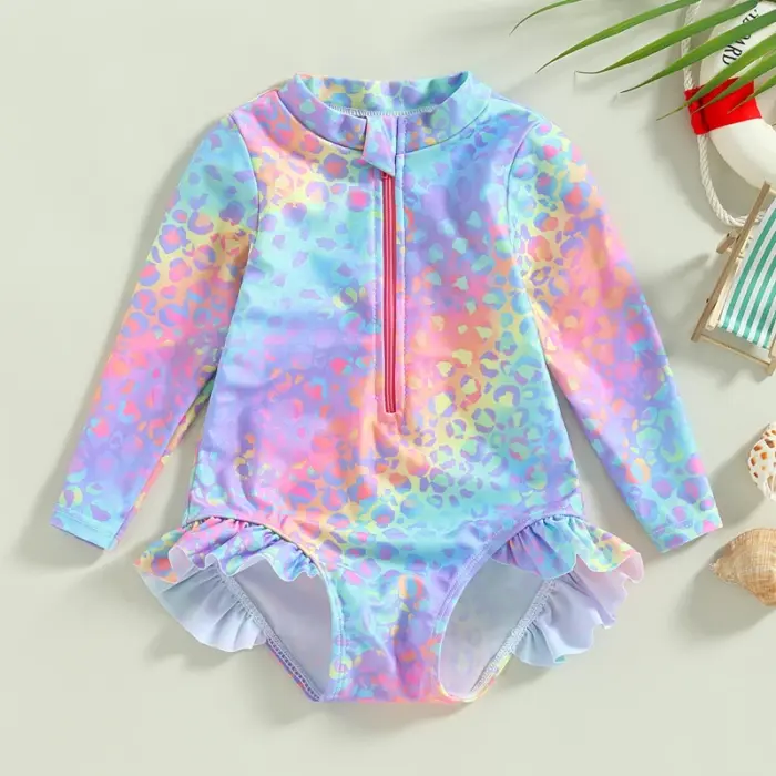 Leopard Long Sleeve Swimwear For Kids - Image 1