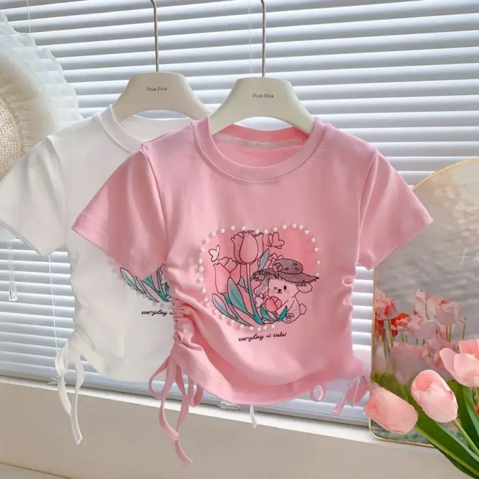 Summer Flower Print T-shirts For Girls - Image 1