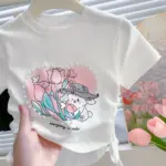 Summer Flower Print T-shirts For Girls - Image 2