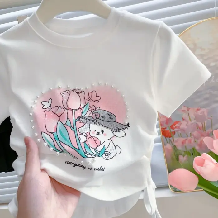 Summer Flower Print T-shirts For Girls - Image 2