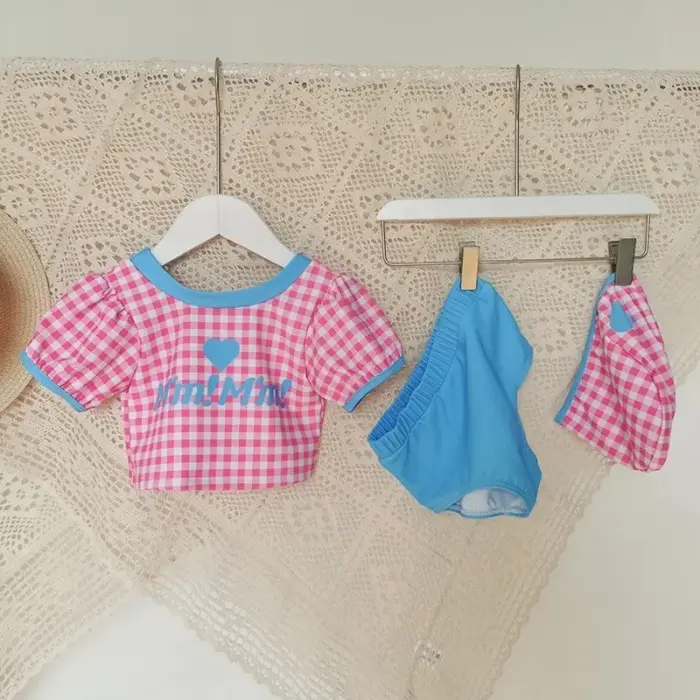 Cute Plaid Two-Piece Beachwear For Girls - Image 1