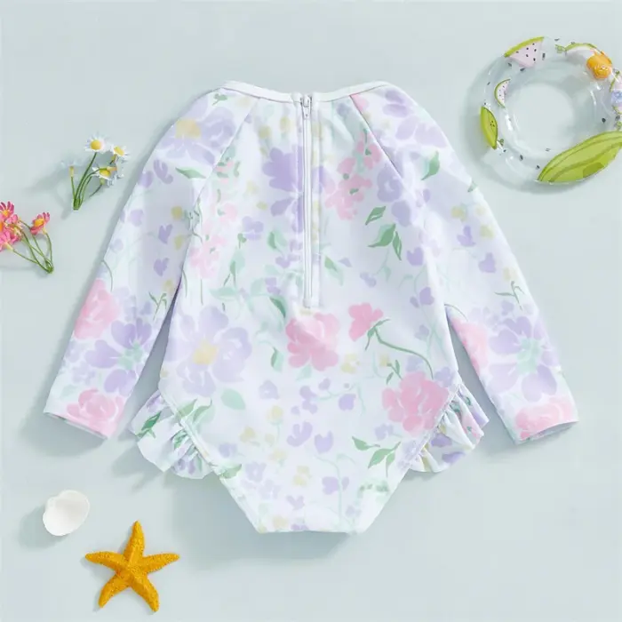 Flower Rash Guard Swimsuits For Kids - Image 2