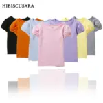 100% Cotton Puff Sleeve T-Shirts For Girls
