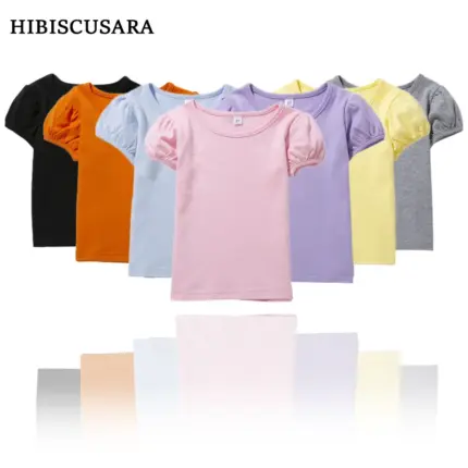 100% Cotton Puff Sleeve T-Shirts For Girls