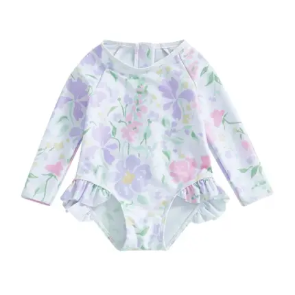 Flower Rash Guard Swimsuits For Kids