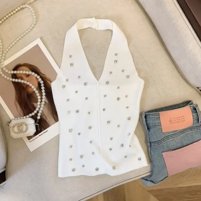 New Rhinestone Knitted Tops For Women - Image 1