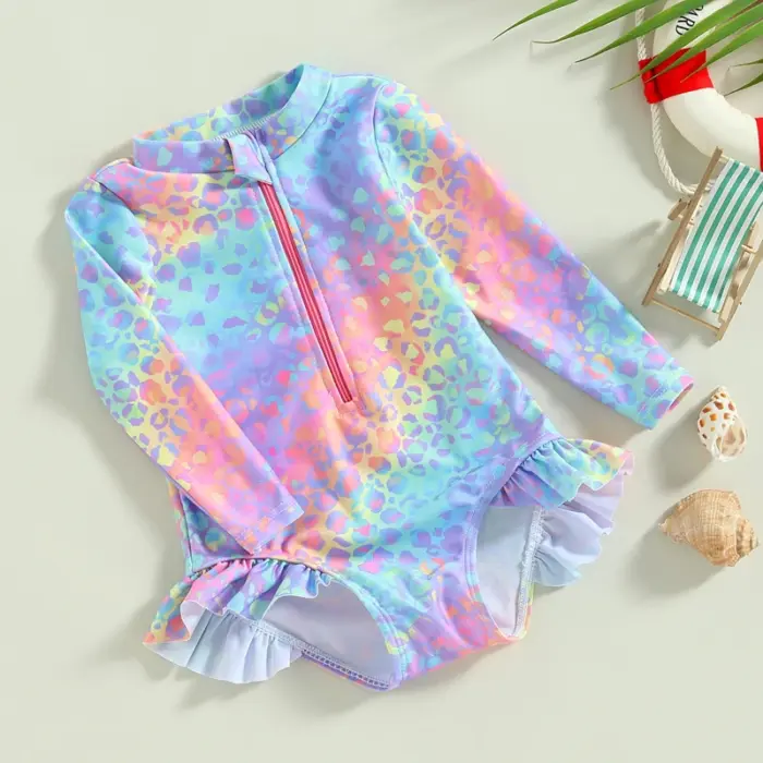 Leopard Long Sleeve Swimwear For Kids - Image 2