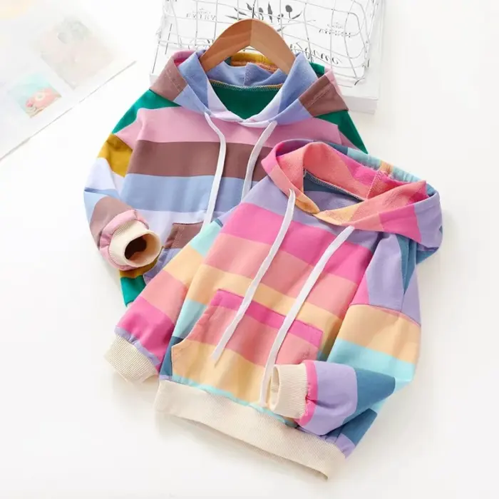 Rainbow Striped Hoodies For Girls - Image 2