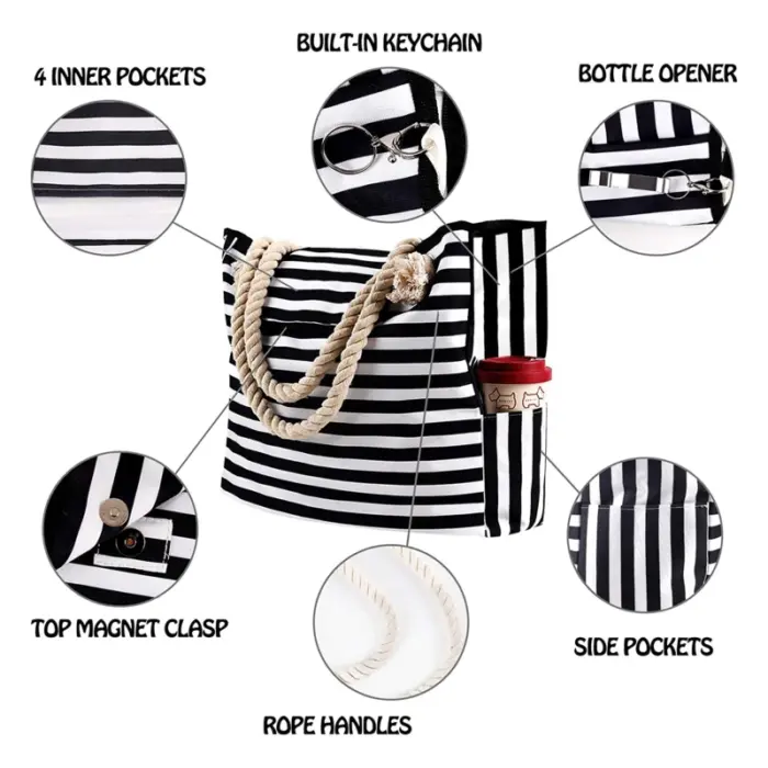 Casual Striped Canvas Bags For Women - Image 4