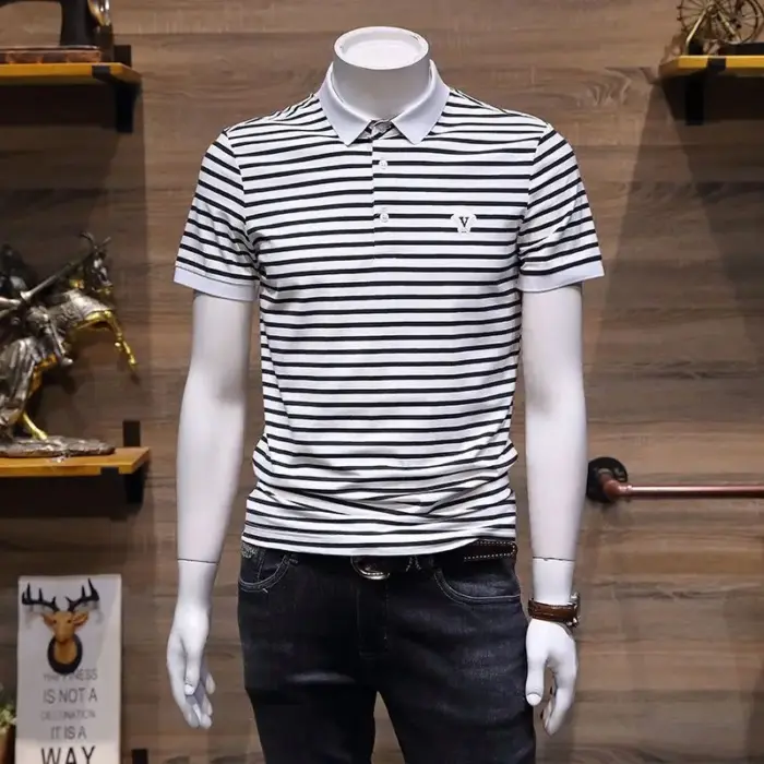 Embroidery Striped Polo Shirts For Men - Image 4