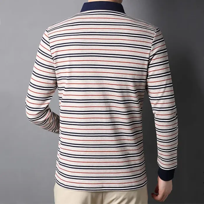 Striped Long-Sleeve Polo Shirts For Men - Image 3