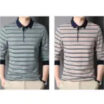Striped Long-Sleeve Polo Shirts For Men - Image 4