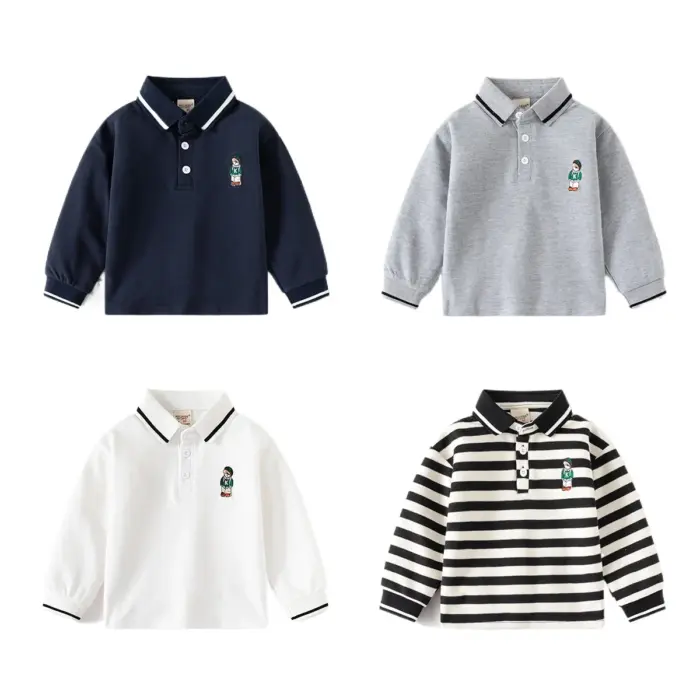 Basic Long Sleeve Polo Shirts For Boys - Image 2