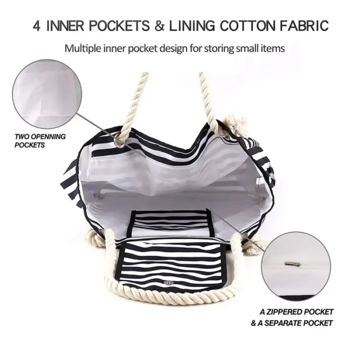 Casual Striped Canvas Bags For Women - Image 5