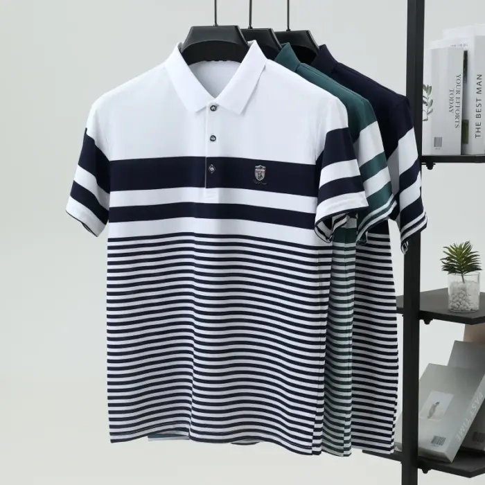 Striped Pure Cotton Polo Shirts For Men - Image 3