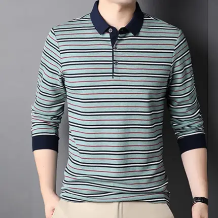 Striped Long-Sleeve Polo Shirts For Men