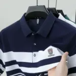 Striped Pure Cotton Polo Shirts For Men - Image 4