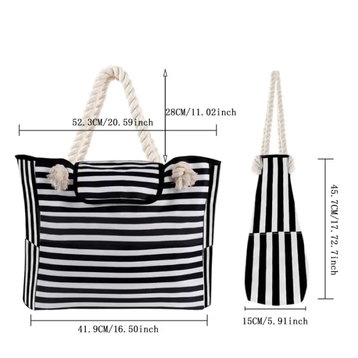 Casual Striped Canvas Bags For Women - Image 6