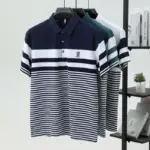 Striped Pure Cotton Polo Shirts For Men - Image 2