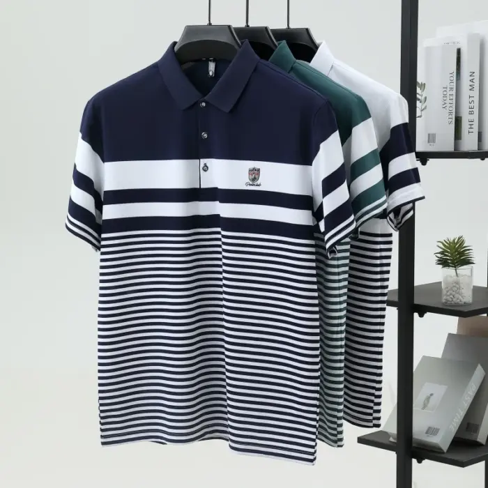 Striped Pure Cotton Polo Shirts For Men - Image 2