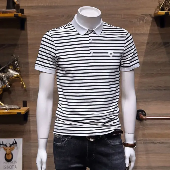 Embroidery Striped Polo Shirts For Men - Image 2